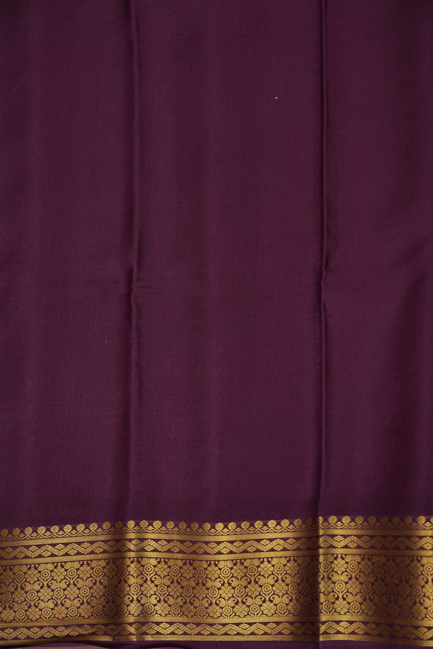 Pure Crepe Mysore Silk Saree - Ivory and Deep Purple