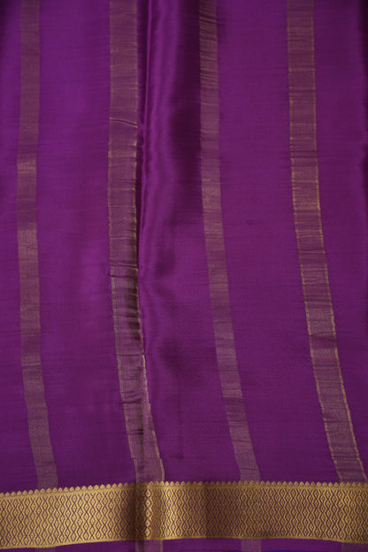 Pure Crepe Mysore Silk Saree - Parrot Green With Blue & Purple TriColor Combination