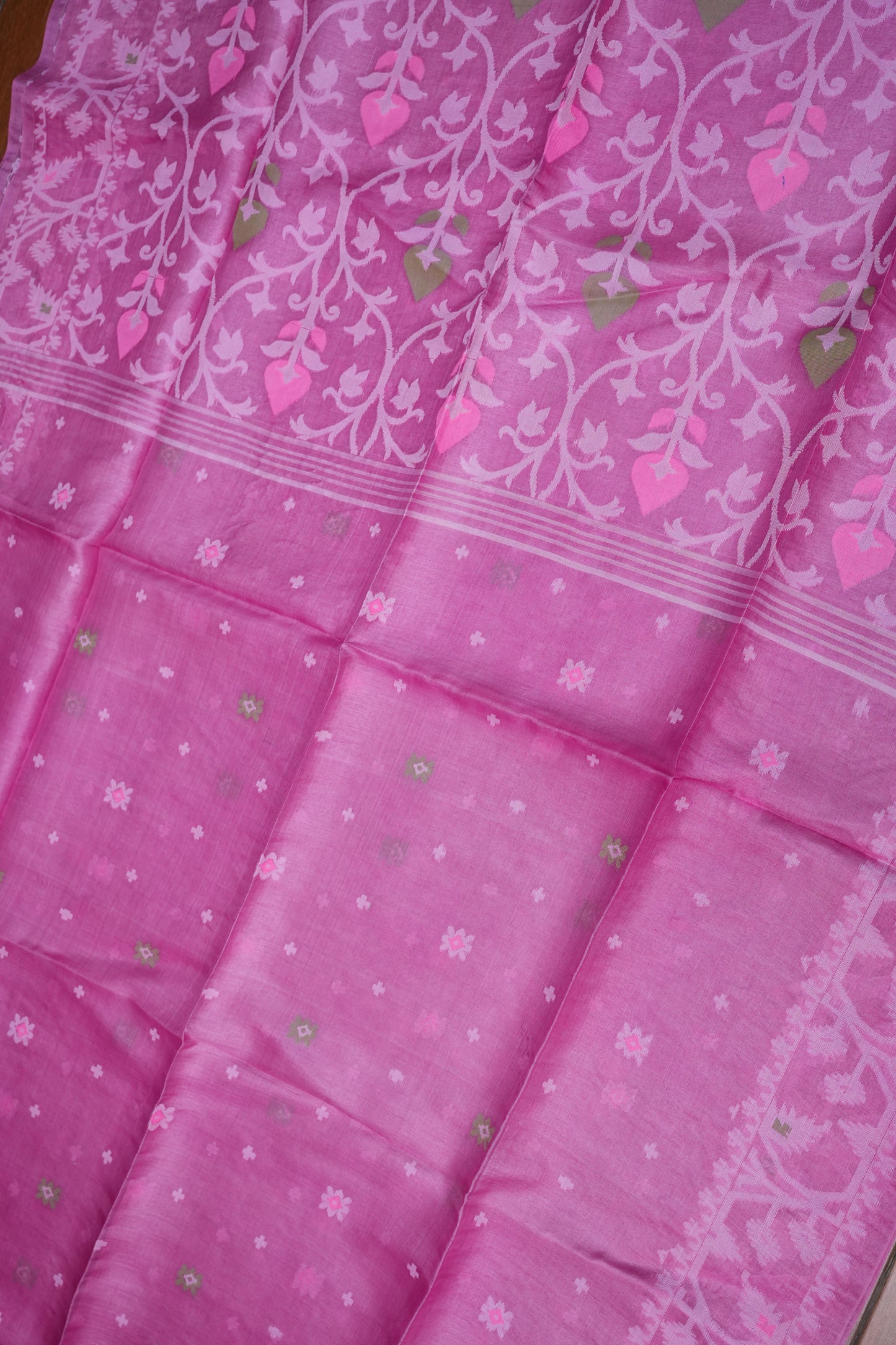 Pure Tussar Silk Saree with Jamdani Concept Weaving – Rani Pink | Silk Mark Certified