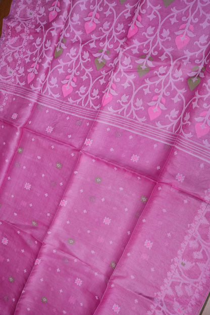Pure Tussar Silk Saree with Jamdani Concept Weaving – Rani Pink | Silk Mark Certified