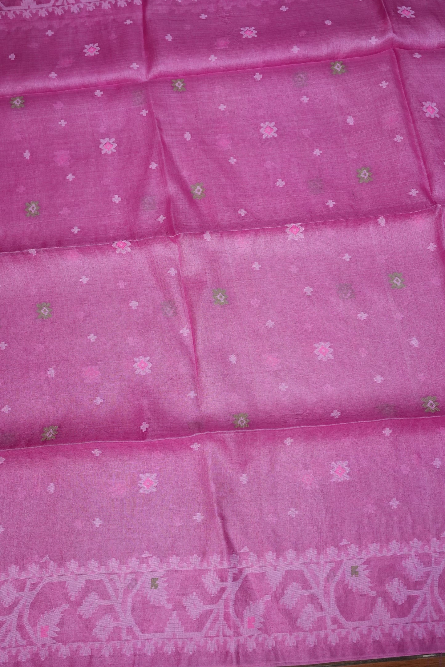 Pure Tussar Silk Saree with Jamdani Concept Weaving – Rani Pink | Silk Mark Certified