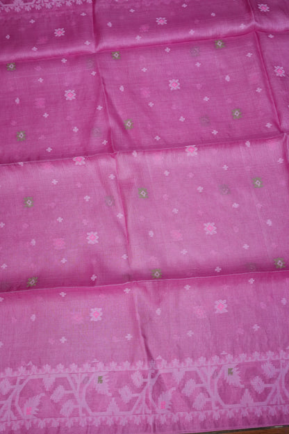 Pure Tussar Silk Saree with Jamdani Concept Weaving – Rani Pink | Silk Mark Certified