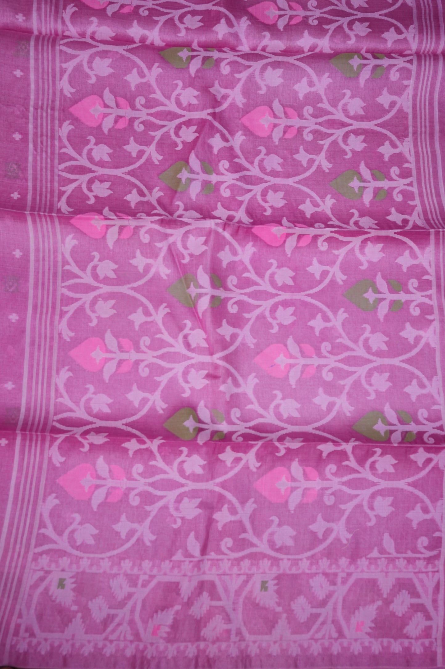 Pure Tussar Silk Saree with Jamdani Concept Weaving – Rani Pink | Silk Mark Certified