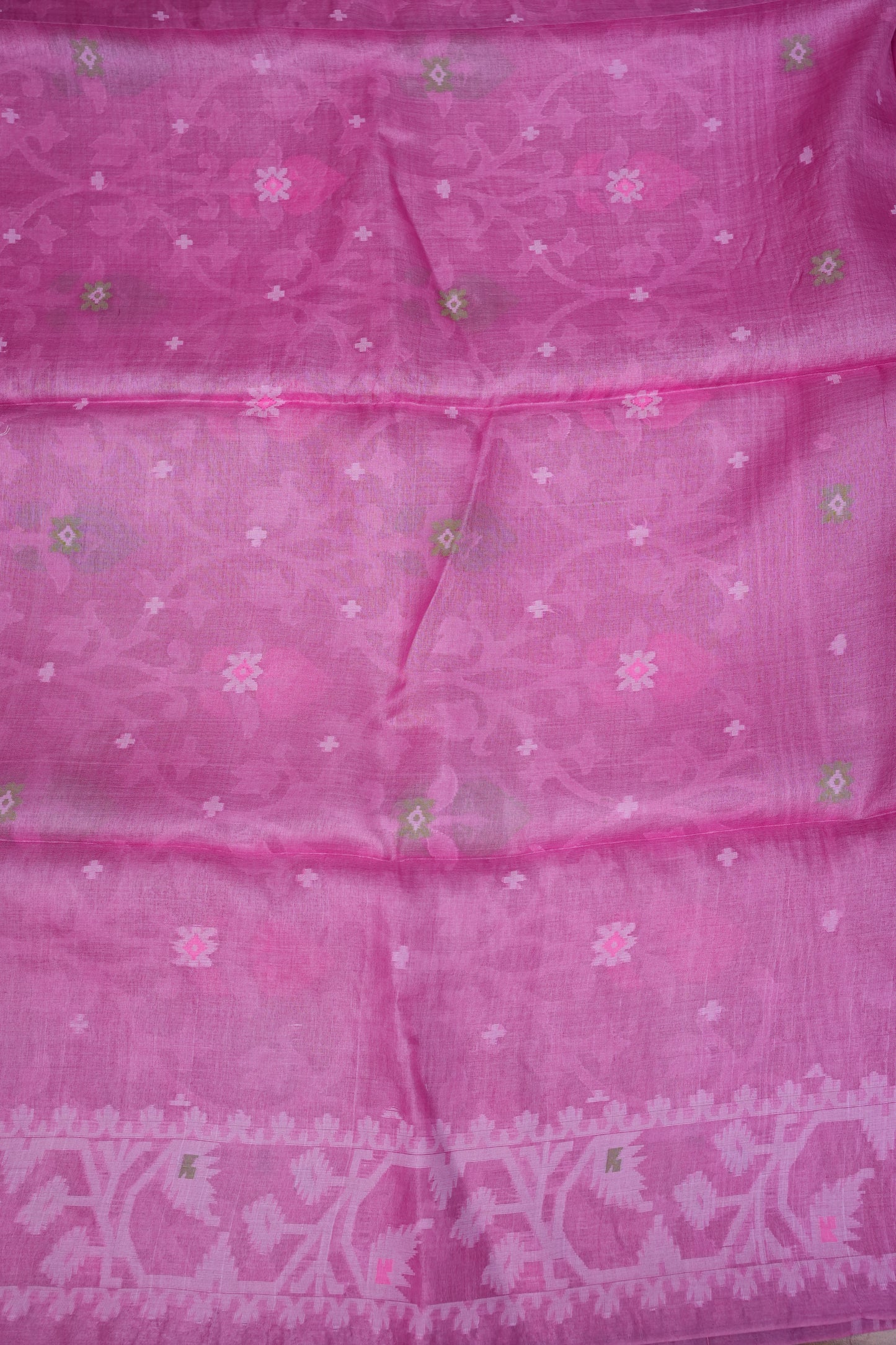 Pure Tussar Silk Saree with Jamdani Concept Weaving – Rani Pink | Silk Mark Certified