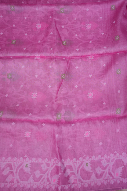 Pure Tussar Silk Saree with Jamdani Concept Weaving – Rani Pink | Silk Mark Certified