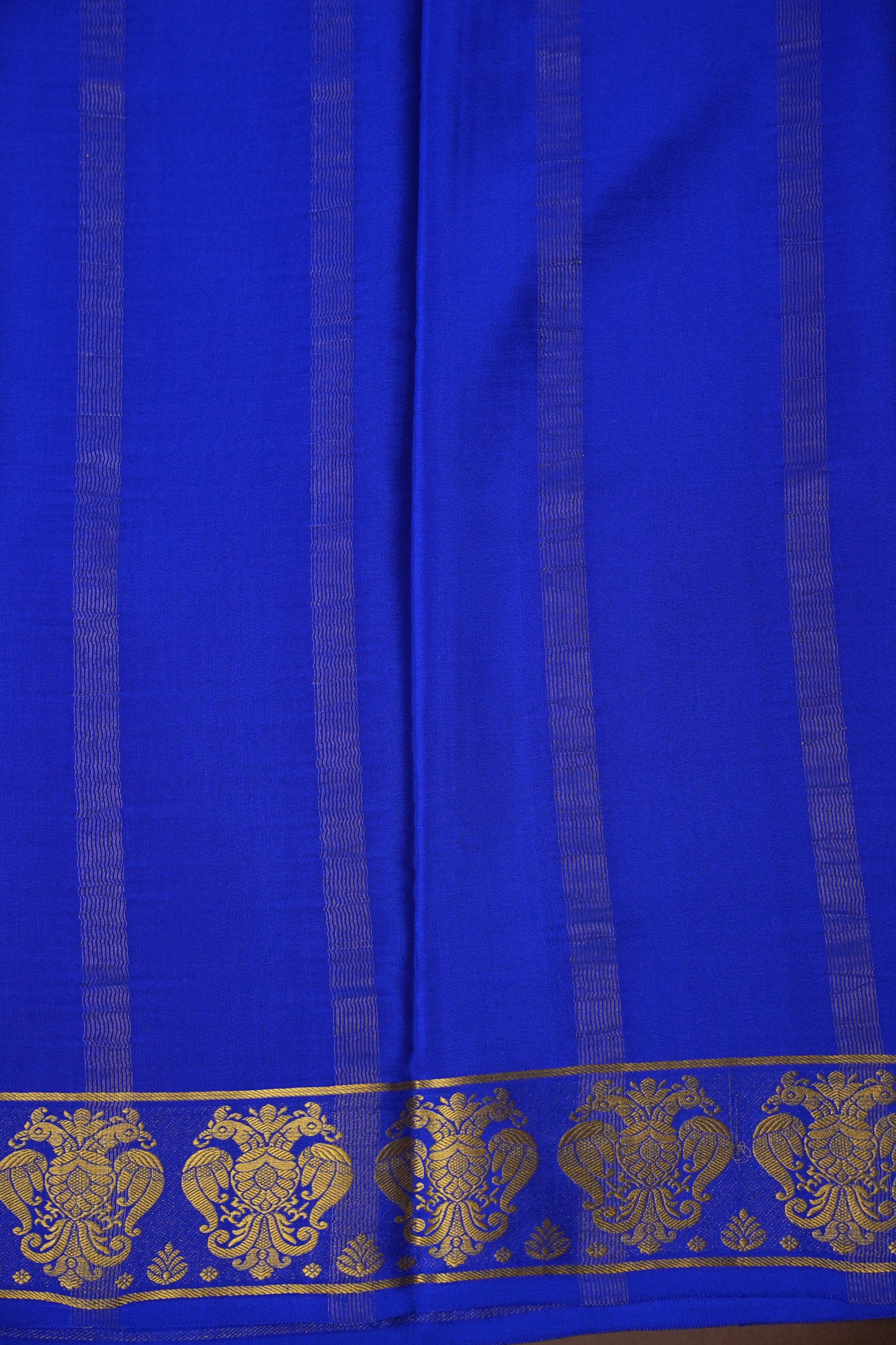 Pure Crepe Mysore Silk Saree - Ink Blue With Gandaberunda Motifs
