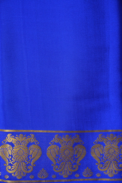 Pure Crepe Mysore Silk Saree - Ink Blue With Gandaberunda Motifs