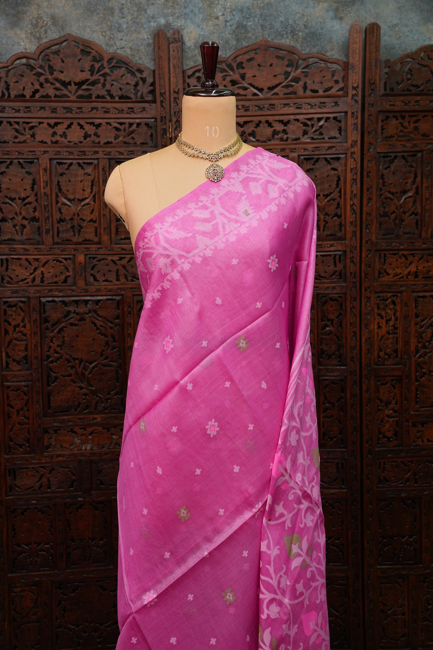 Pure Tussar Silk Saree with Jamdani Concept Weaving – Rani Pink | Silk Mark Certified
