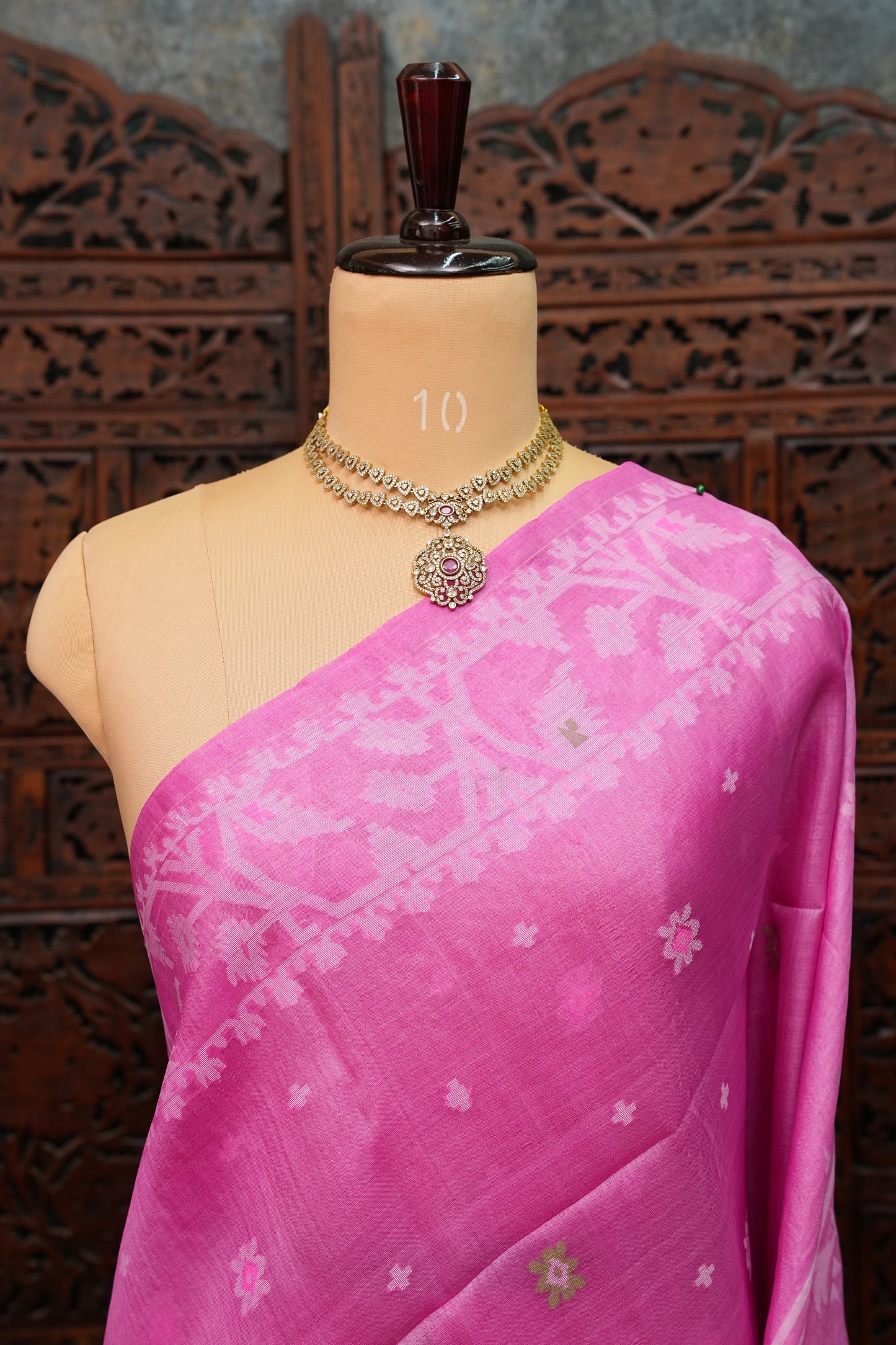 Pure Tussar Silk Saree with Jamdani Concept Weaving – Rani Pink | Silk Mark Certified