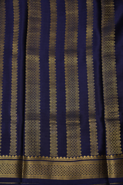 Half and Half Pure Crepe Mysore Silk Saree - Navy Blue & Teal Green