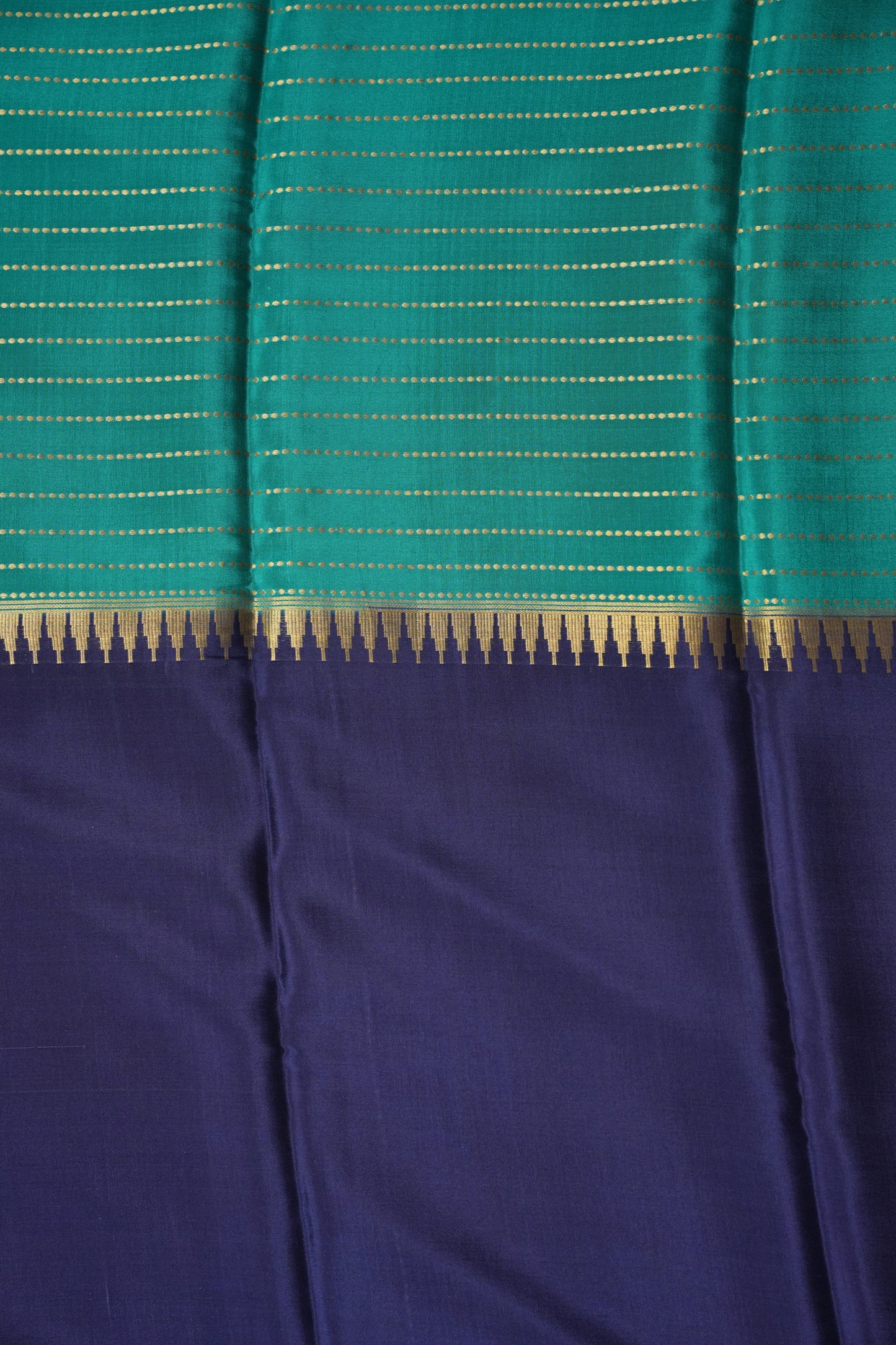 Half and Half Pure Crepe Mysore Silk Saree - Navy Blue & Teal Green