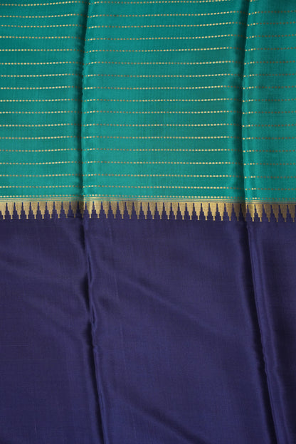Half and Half Pure Crepe Mysore Silk Saree - Navy Blue & Teal Green