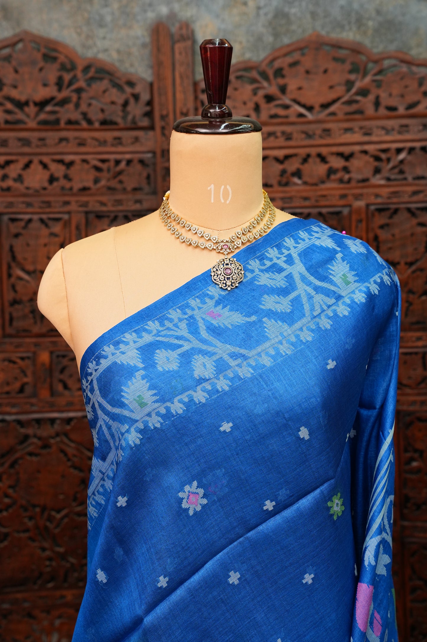 Pure Tussar Silk Saree with Jamdani Concept Weaving – Royal Blue | Silk Mark Certified