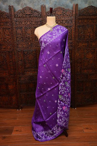 Pure Tussar Silk Saree with Jamdani Concept Weaving – Royal Purple | Silk Mark Certified
