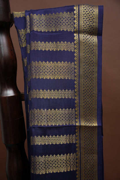 Half and Half Pure Crepe Mysore Silk Saree - Navy Blue & Teal Green