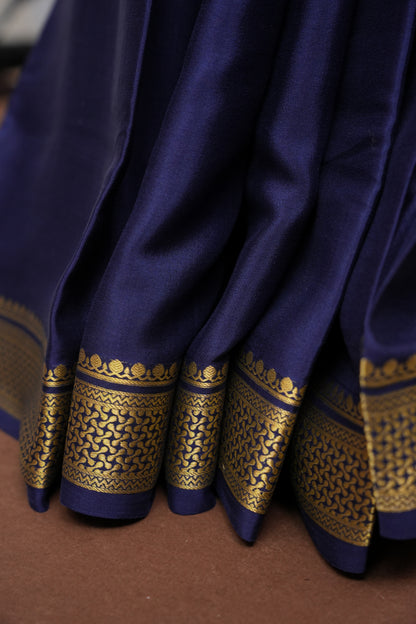 Half and Half Pure Crepe Mysore Silk Saree - Navy Blue & Teal Green