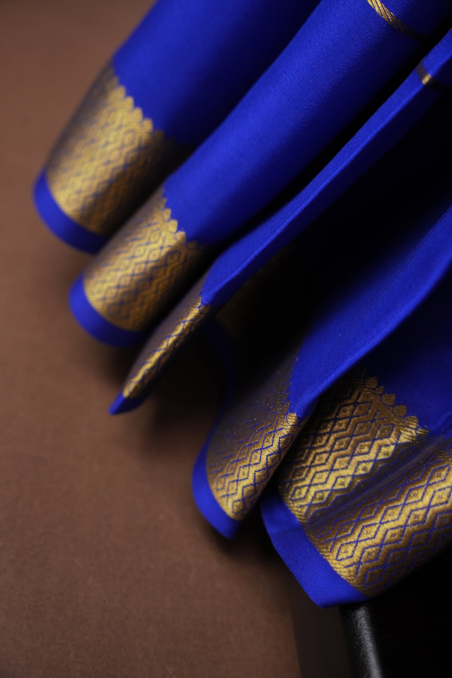 Pure Crepe Mysore Silk Saree - Parrot Green With Blue & Purple TriColor Combination
