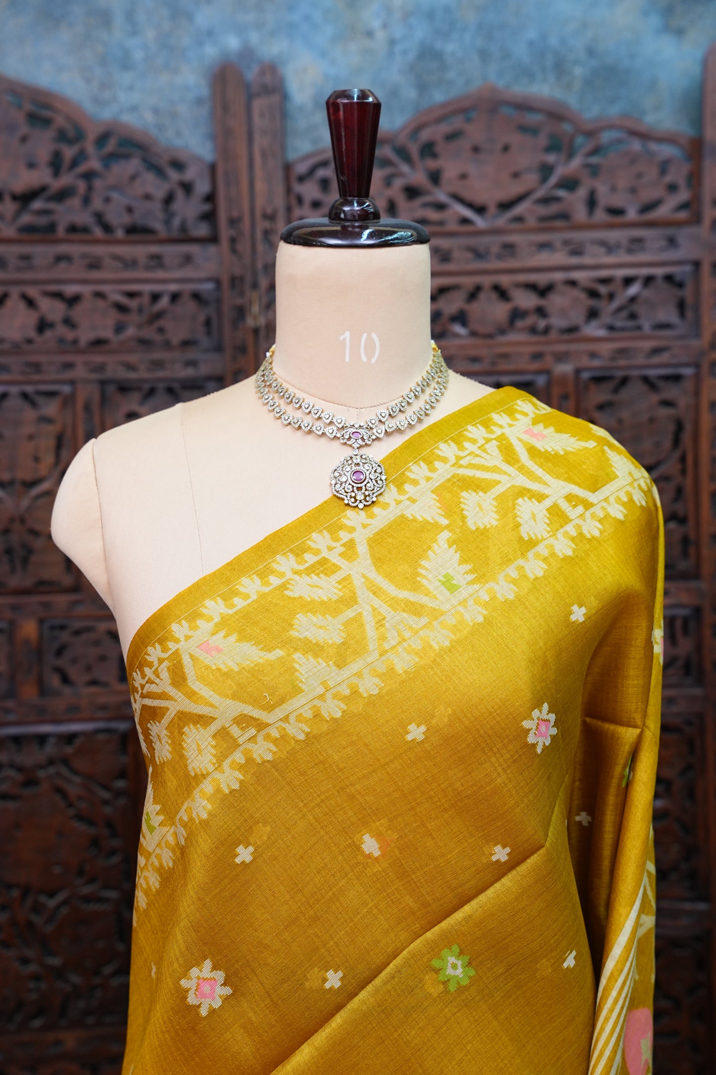Pure Tussar Silk Saree with Jamdani Concept Weaving – Mustard Yellow | Silk Mark Certified