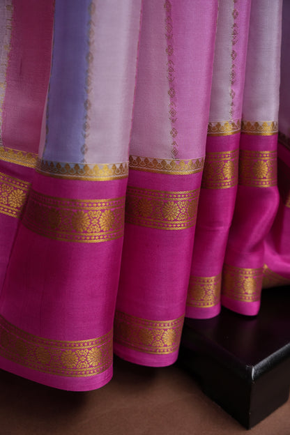 Pure Crepe Mysore Silk Saree - Pink & Powder Blue Pastel Stripes
