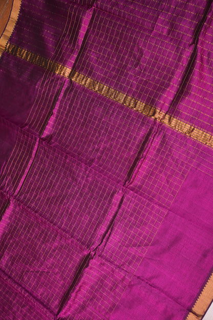 Pure Pattu Mangalagiri Silk Saree – Rani Pink with Gold Zari Checks