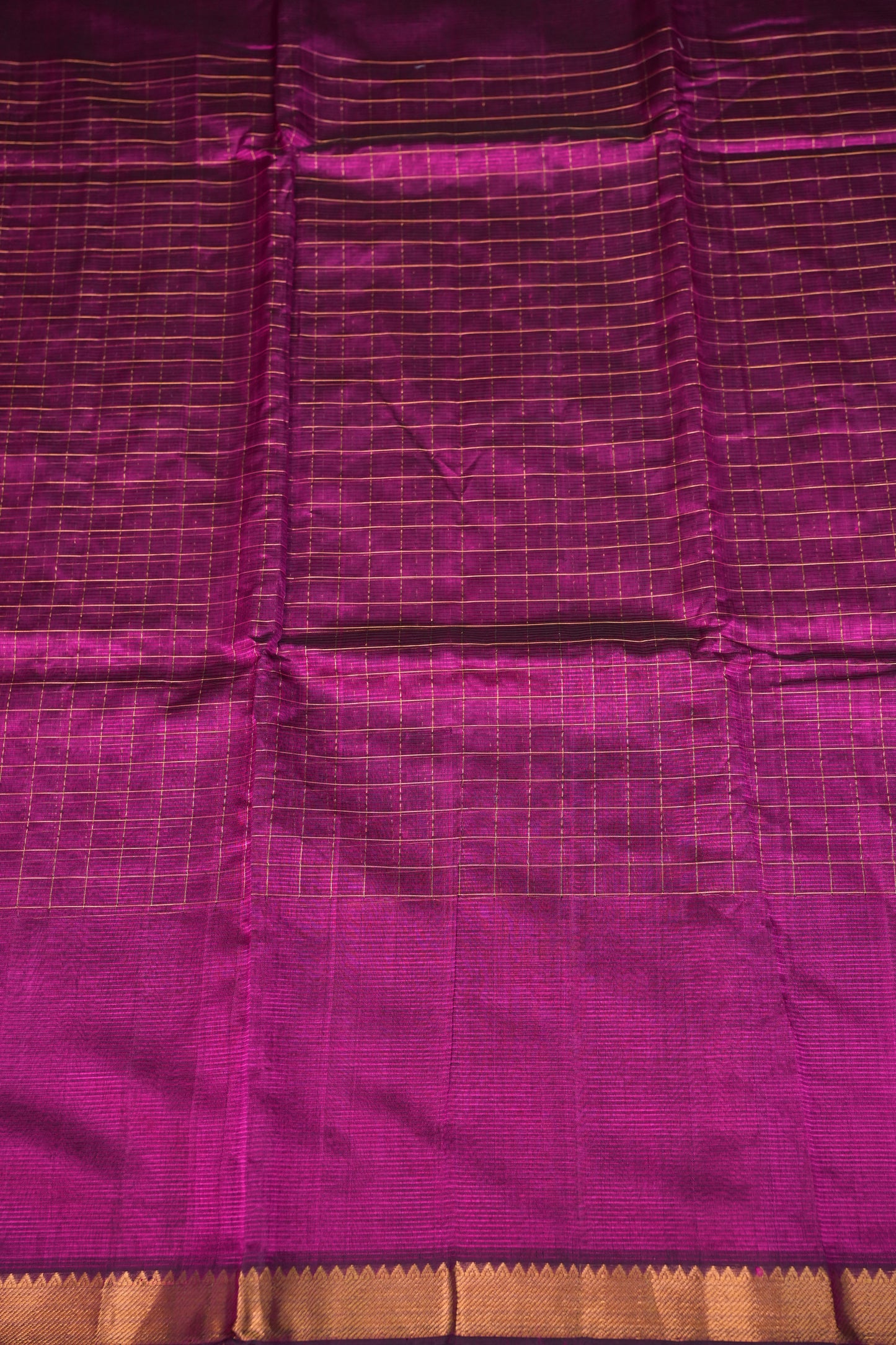 Pure Pattu Mangalagiri Silk Saree – Rani Pink with Gold Zari Checks