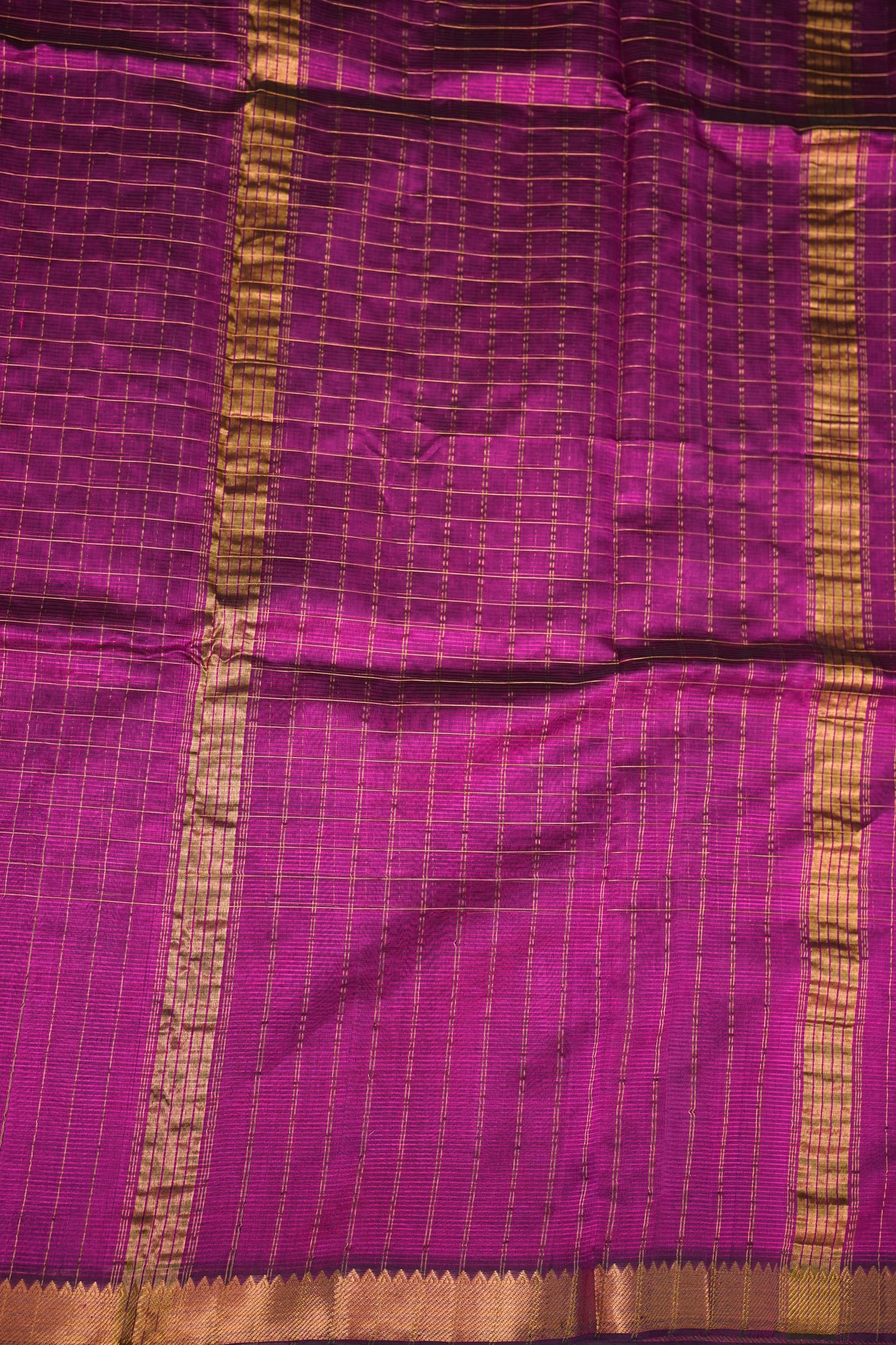 Pure Pattu Mangalagiri Silk Saree – Rani Pink with Gold Zari Checks