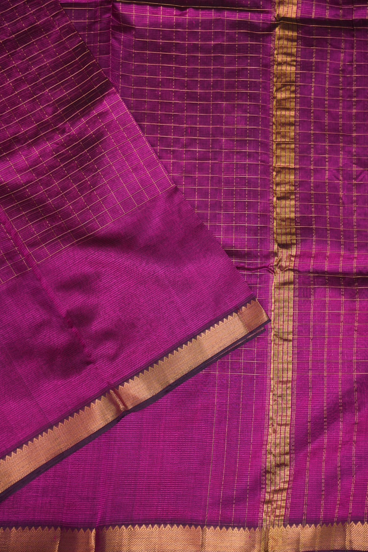 Pure Pattu Mangalagiri Silk Saree – Rani Pink with Gold Zari Checks