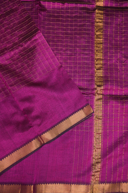 Pure Pattu Mangalagiri Silk Saree – Rani Pink with Gold Zari Checks