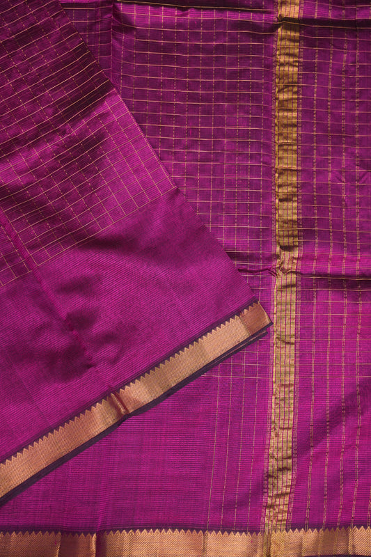 Pure Pattu Mangalagiri Silk Saree – Rani Pink with Gold Zari Checks