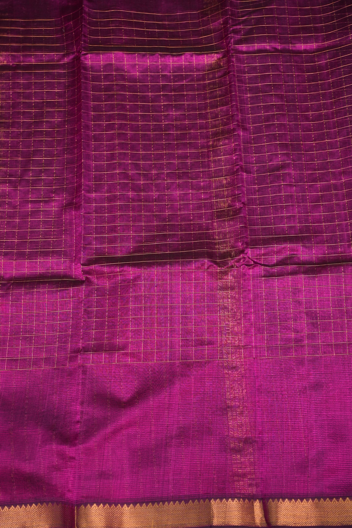 Pure Pattu Mangalagiri Silk Saree – Rani Pink with Gold Zari Checks