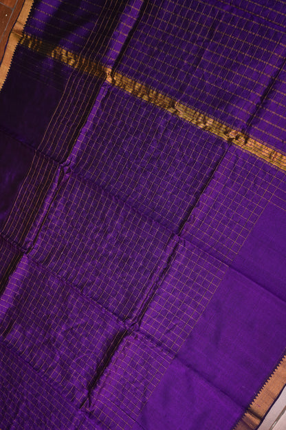 Pure Pattu Mangalagiri Silk Saree – Royal Purple with Gold Zari Checks