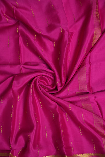 Plain Pure Crepe Mysore Silk Saree With Retta Pet Border - Hot Pink
