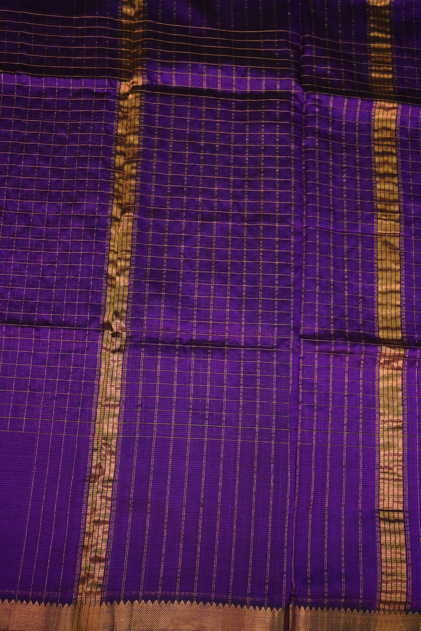 Pure Pattu Mangalagiri Silk Saree – Royal Purple with Gold Zari Checks