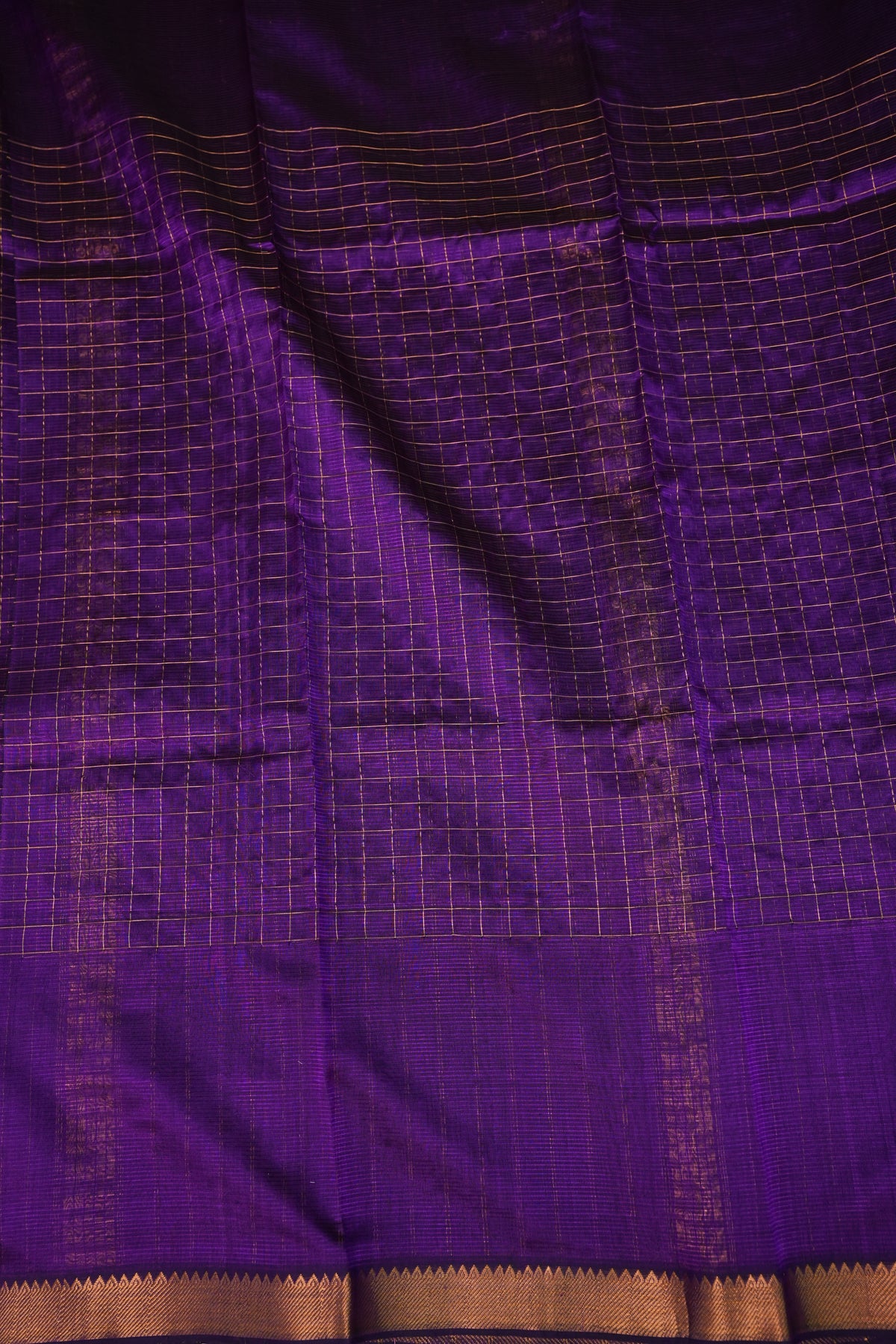 Pure Pattu Mangalagiri Silk Saree – Royal Purple with Gold Zari Checks