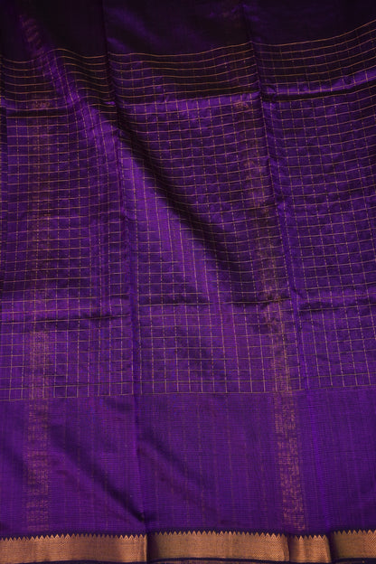 Pure Pattu Mangalagiri Silk Saree – Royal Purple with Gold Zari Checks