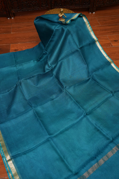 Silk Kota Saree with Zari Border – Teal Blue