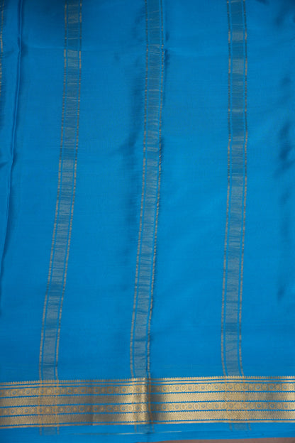 Plain Pure Crepe Mysore Silk Saree With Contrast Blue Retta Pet Border - Purple