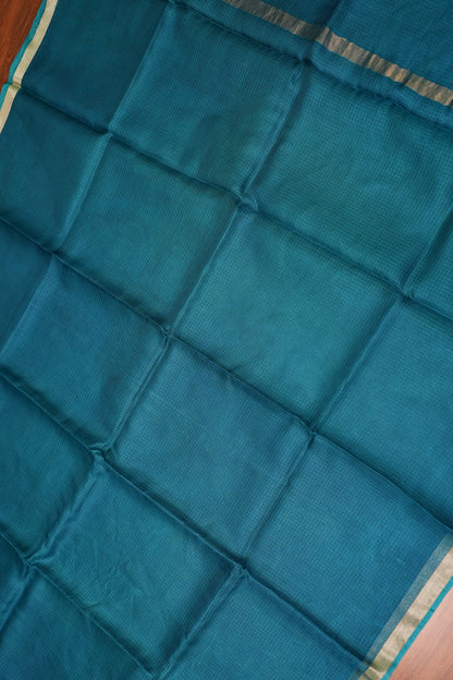 Silk Kota Saree with Zari Border – Teal Blue