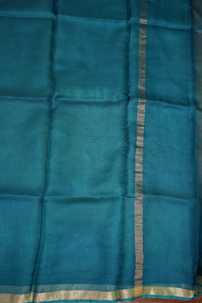 Silk Kota Saree with Zari Border – Teal Blue