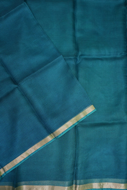Silk Kota Saree with Zari Border – Teal Blue