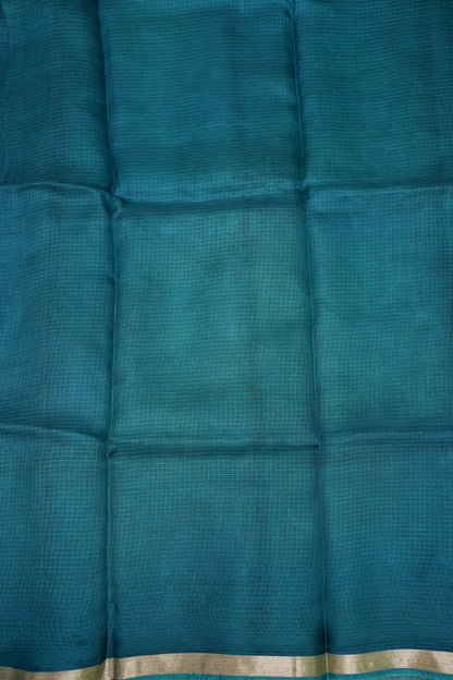 Silk Kota Saree with Zari Border – Teal Blue