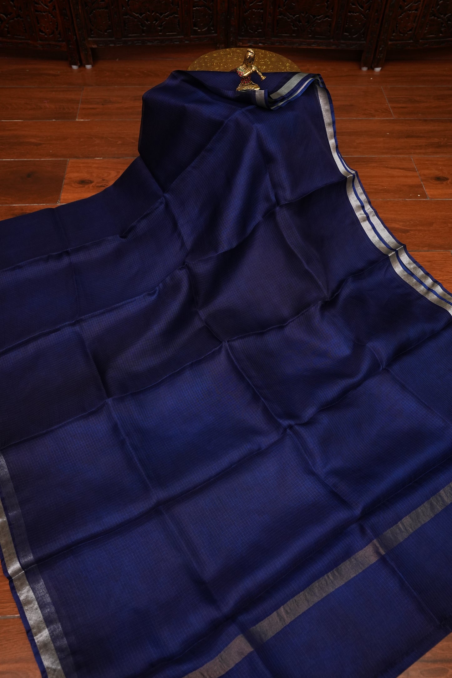 Silk Kota Saree with Zari Border – Midnight Navy Blue