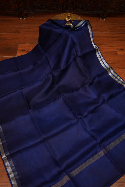 Silk Kota Saree with Zari Border – Midnight Navy Blue