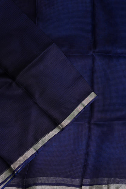 Silk Kota Saree with Zari Border – Midnight Navy Blue