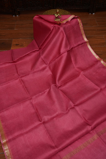 Silk Kota Saree with Zari Border – Raspberry Pink