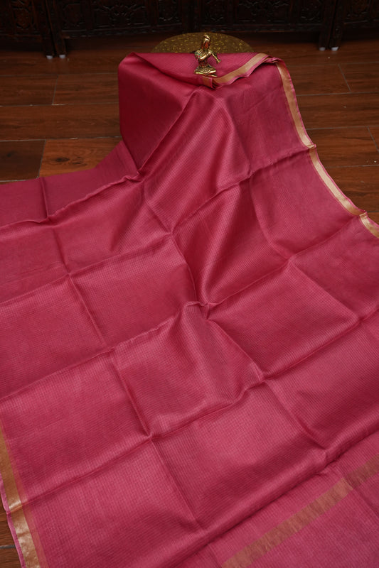 Silk Kota Saree with Zari Border – Raspberry Pink
