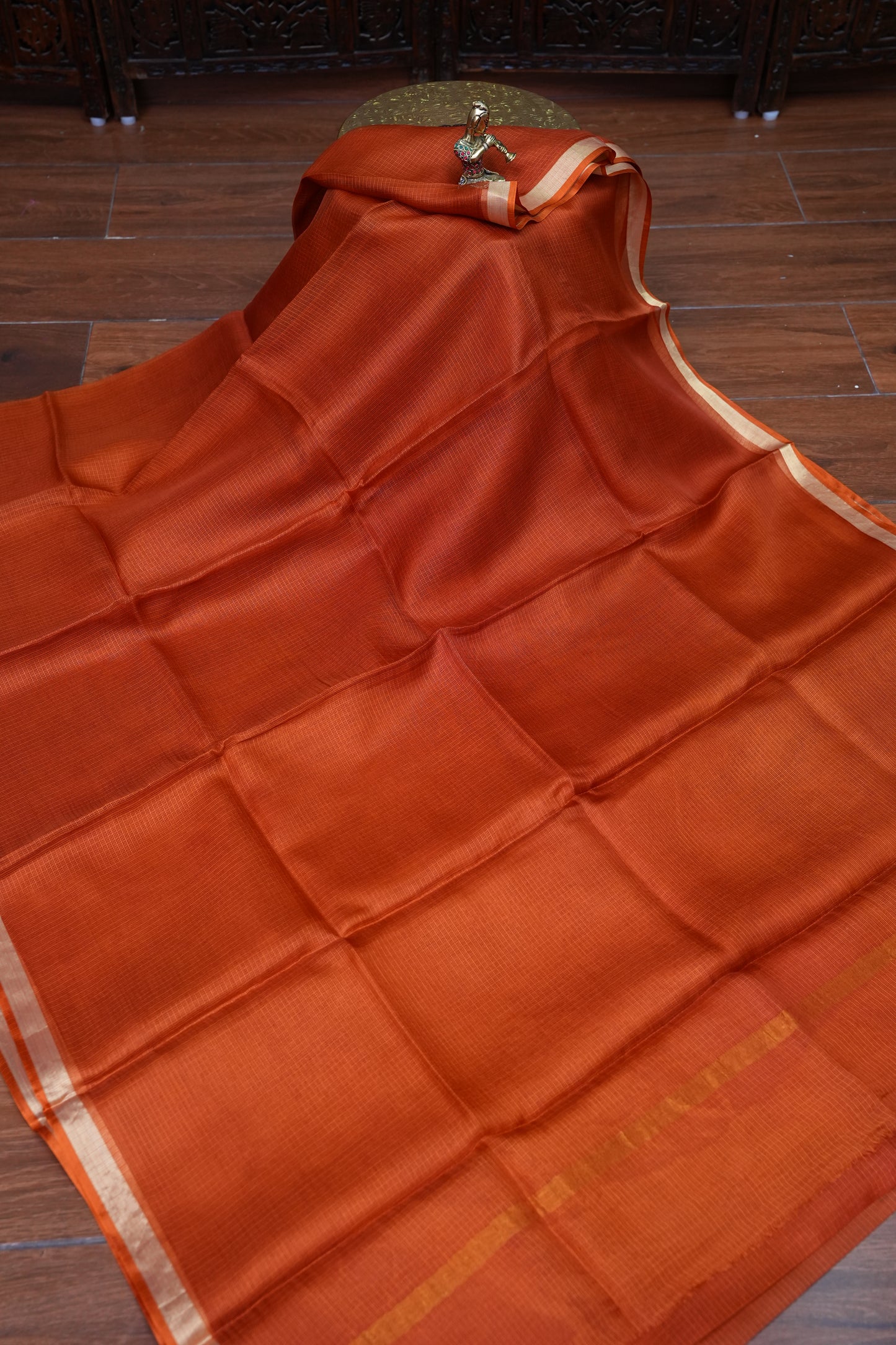Silk Kota Saree with Zari Border – Rust Orange