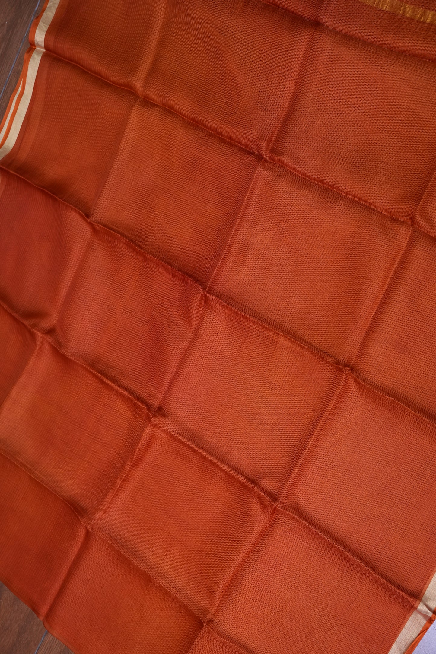Silk Kota Saree with Zari Border – Rust Orange