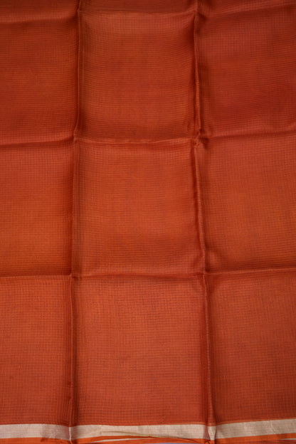 Silk Kota Saree with Zari Border – Rust Orange