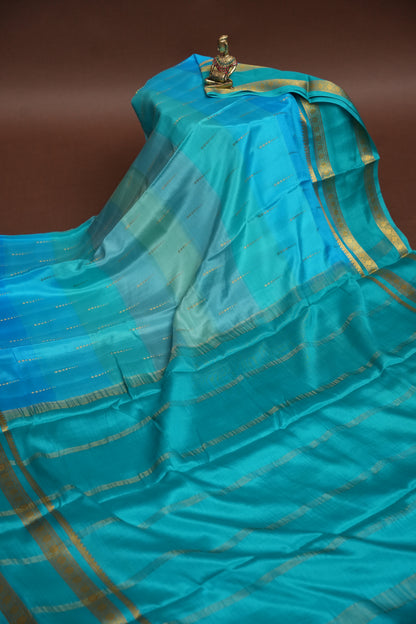 Multi Blue Shades in Pure Crepe Mysore Silk Saree With Self Retta Pet Border